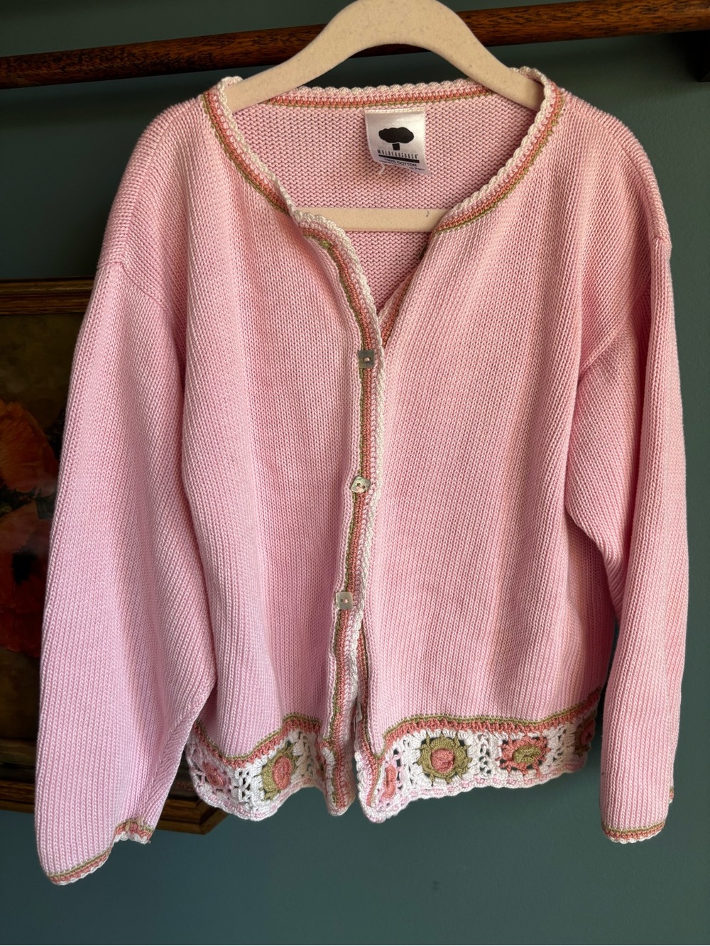 VTG Crochet-Trim Cardigan Sweater